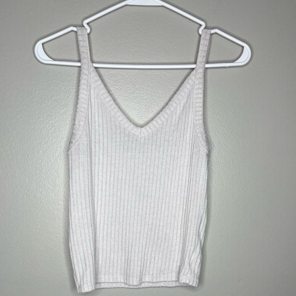 American Eagle Ribbed Light Gray Neutral Essential Tank Top Womens Size Small